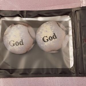 Elegant God-Themed Earrings - White and Purple